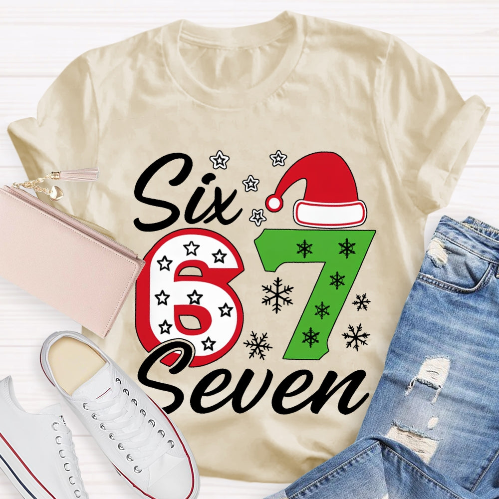 Six Seven Santa Hats And Snowflakes Christmas T-shirt