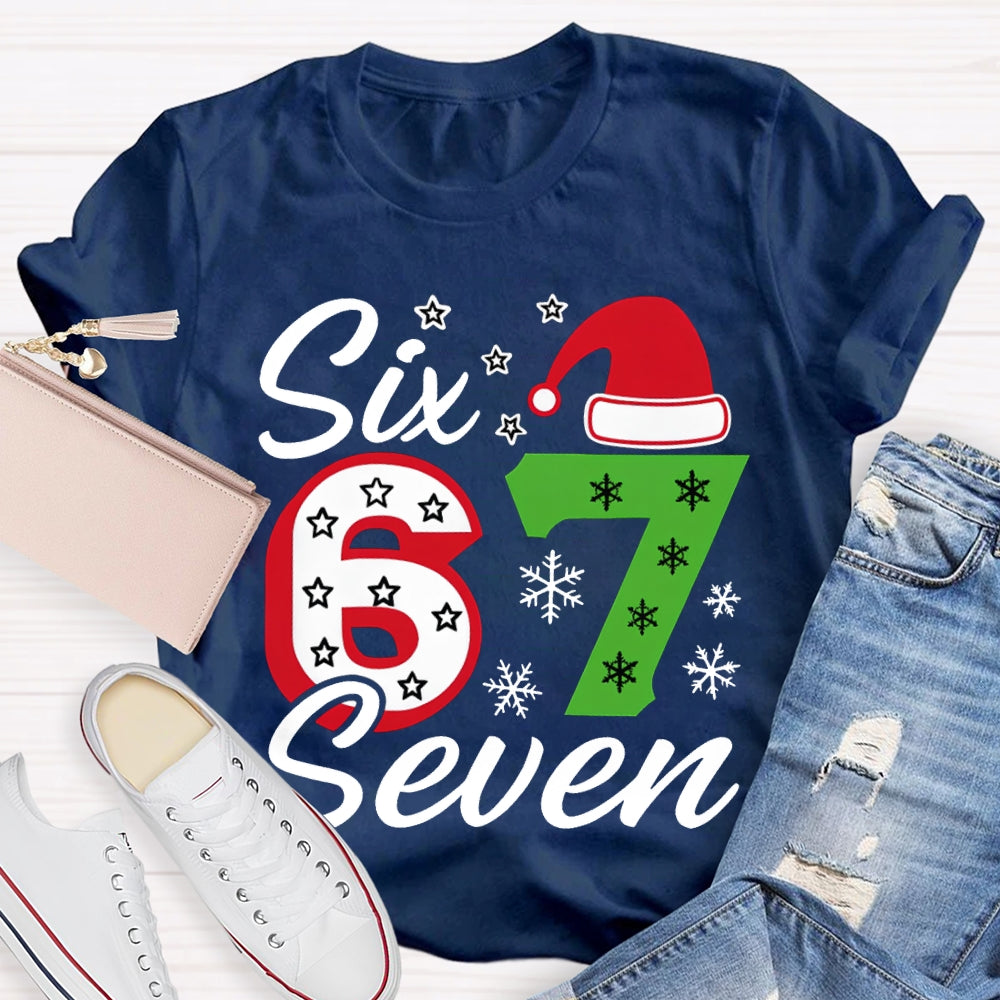 Six Seven Santa Hats And Snowflakes Christmas T-shirt