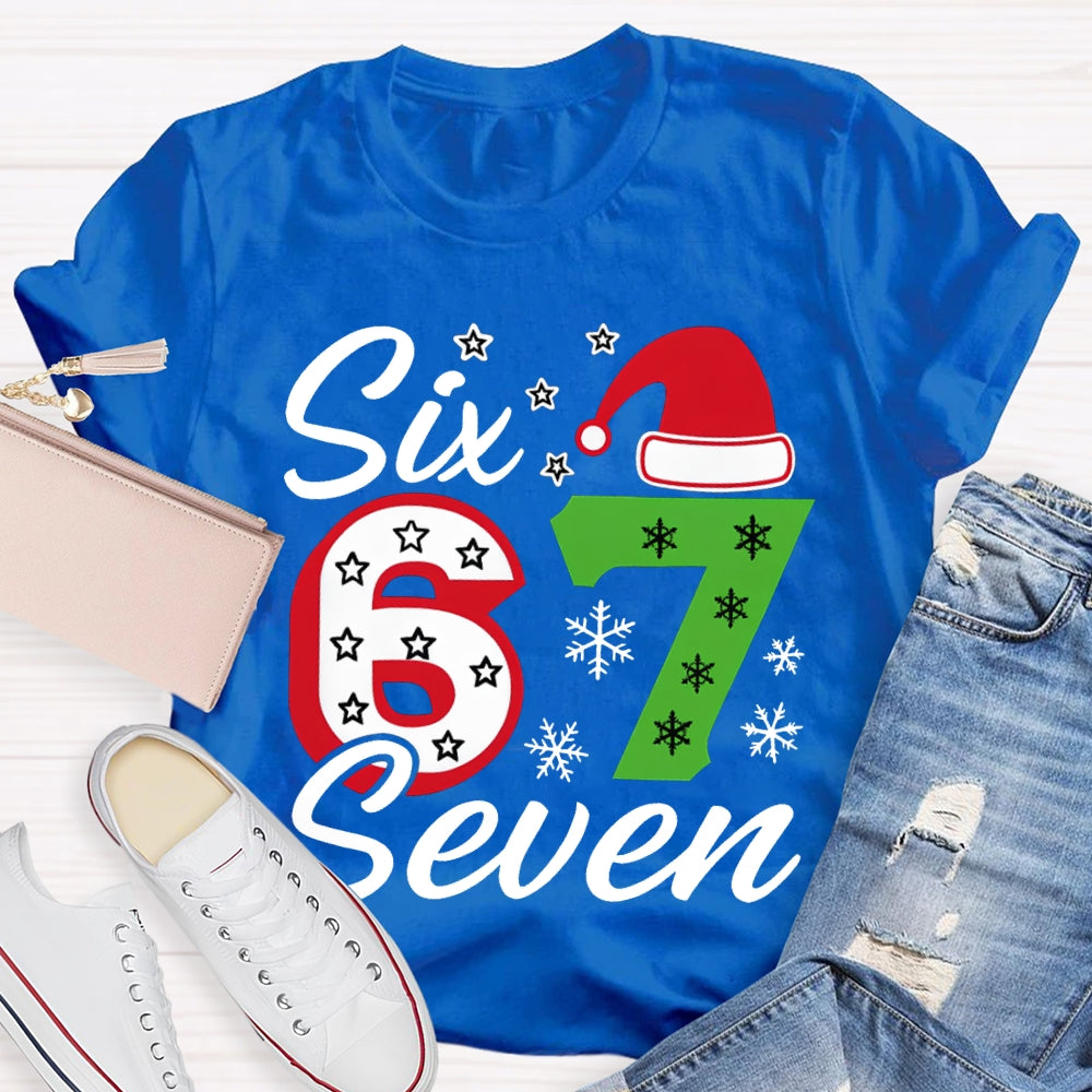 Six Seven Santa Hats And Snowflakes Christmas T-shirt