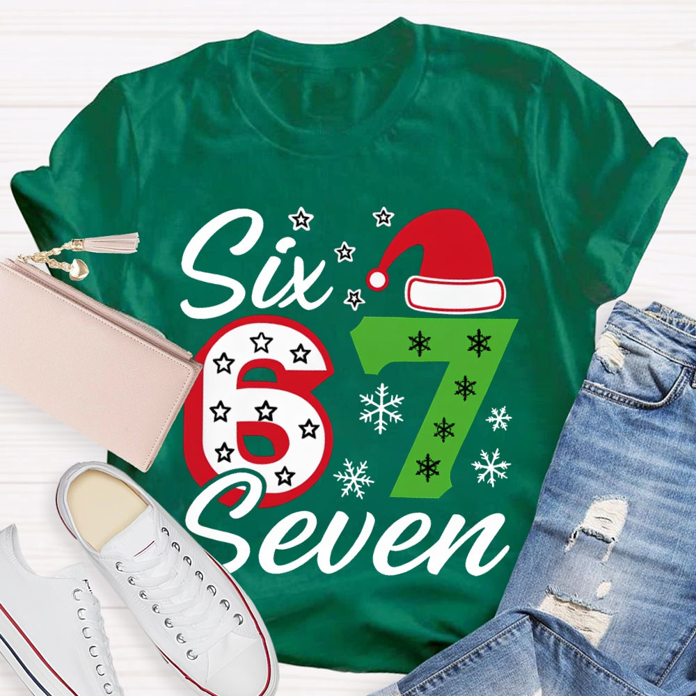 Six Seven Santa Hats And Snowflakes Christmas T-shirt