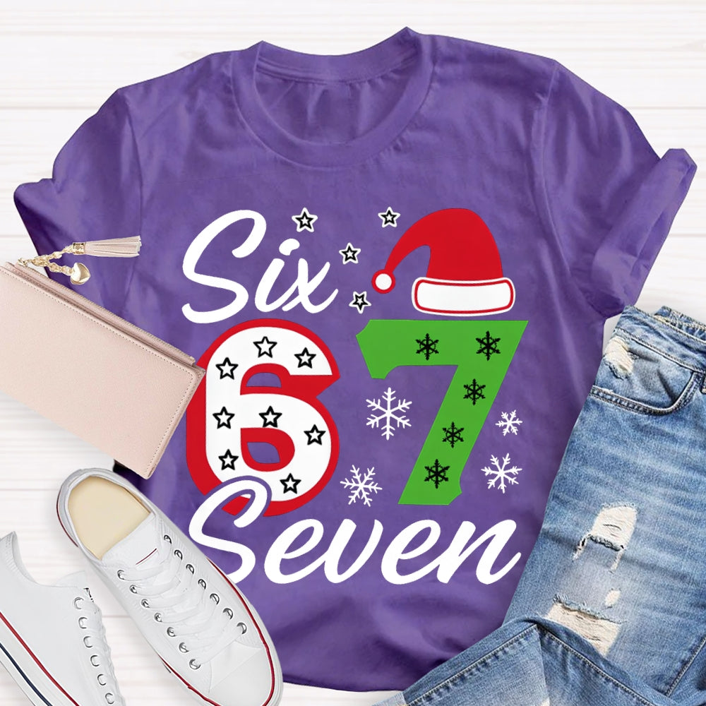 Six Seven Santa Hats And Snowflakes Christmas T-shirt