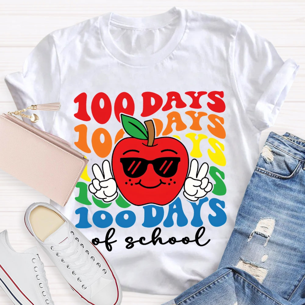 100 Days Of School Apple And Colored Fonts T-shirt