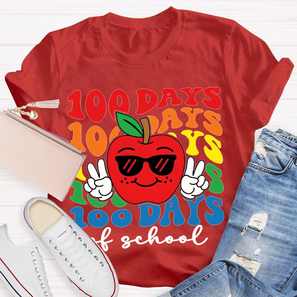 100 Days Of School Apple And Colored Fonts T-shirt