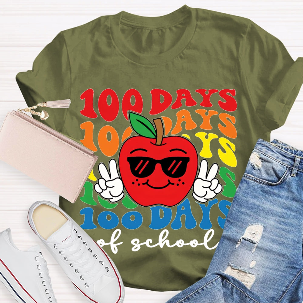 100 Days Of School Apple And Colored Fonts T-shirt