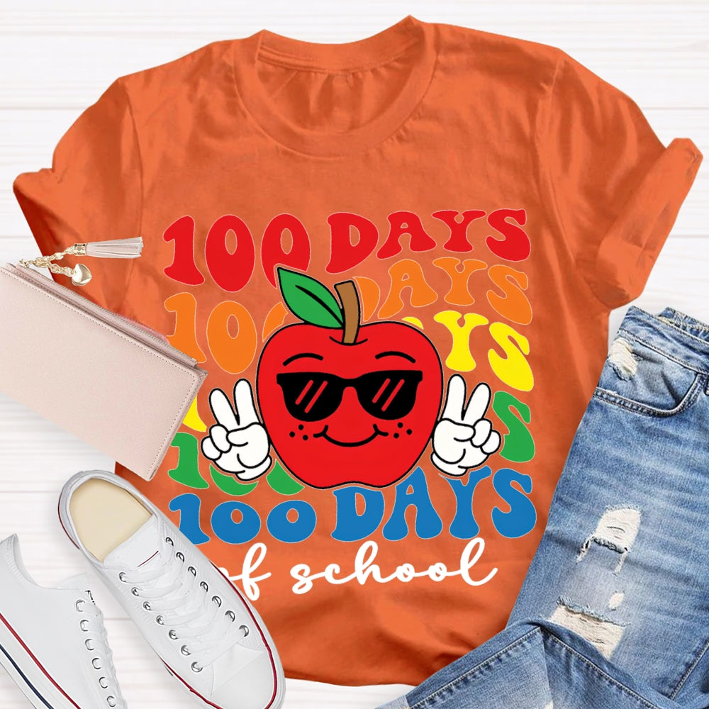 100 Days Of School Apple And Colored Fonts T-shirt