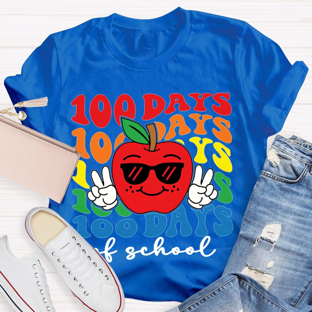 100 Days Of School Apple And Colored Fonts T-shirt