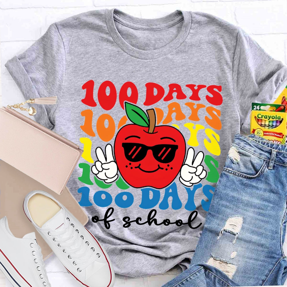 100 Days Of School Apple And Colored Fonts T-shirt