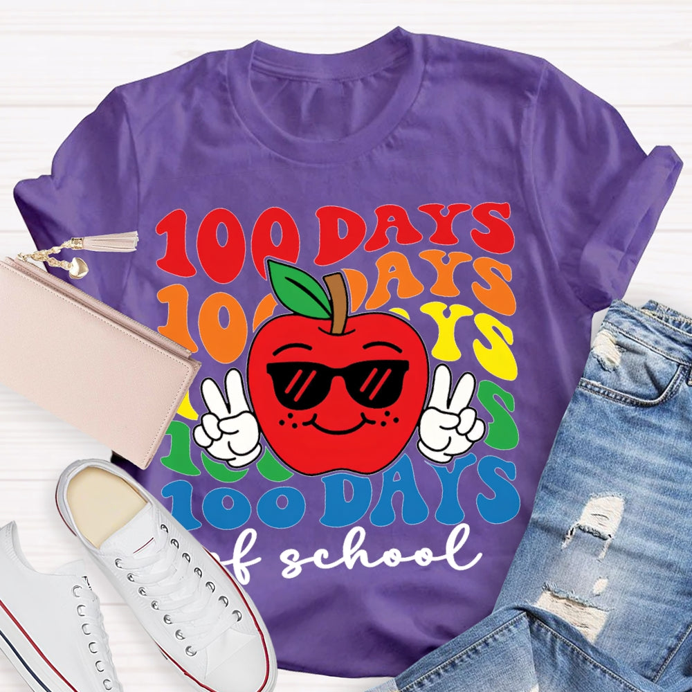 100 Days Of School Apple And Colored Fonts T-shirt