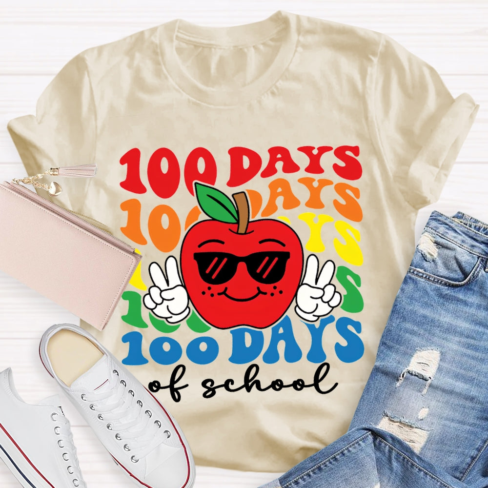 100 Days Of School Apple And Colored Fonts T-shirt