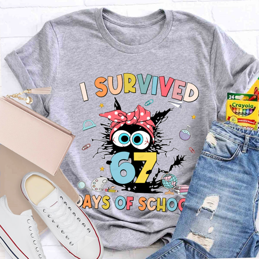 I Survived 67 Days Of School Grumpy Kitten T-shirt