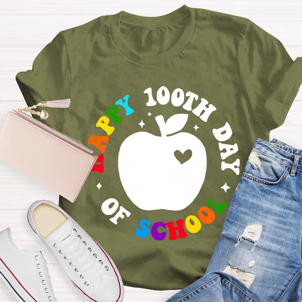 Happy 100th Day Of School Apple And Colored Fonts T-shirt