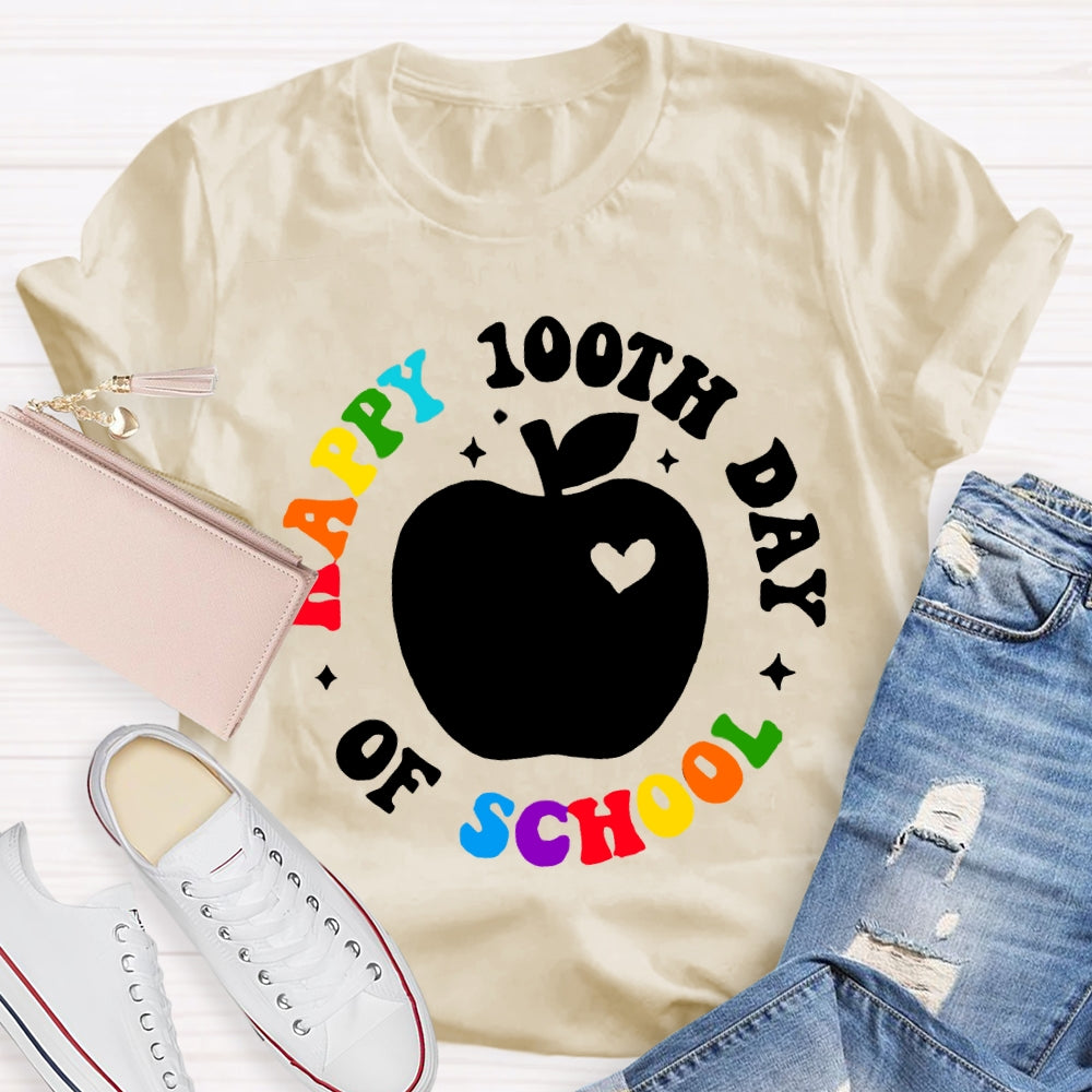 Happy 100th Day Of School Apple And Colored Fonts T-shirt
