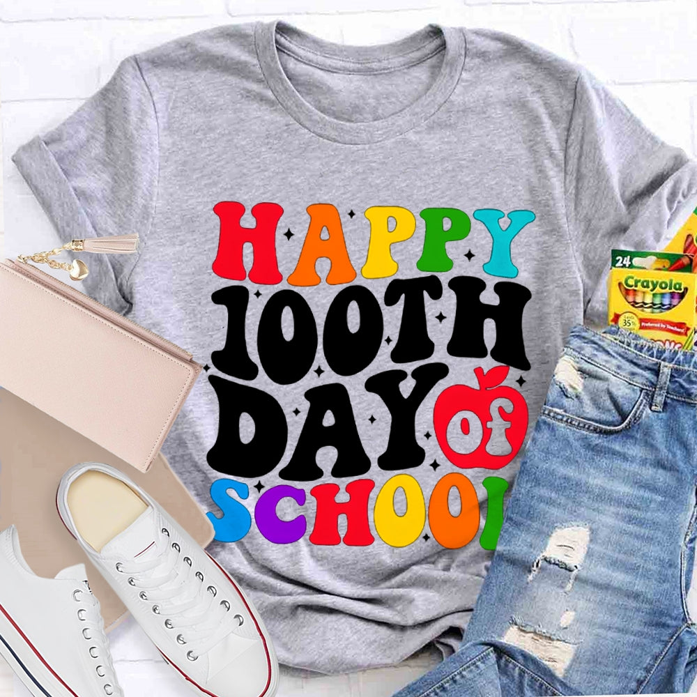 Happy 100th Day Of School Colorful Fonts T-shirt