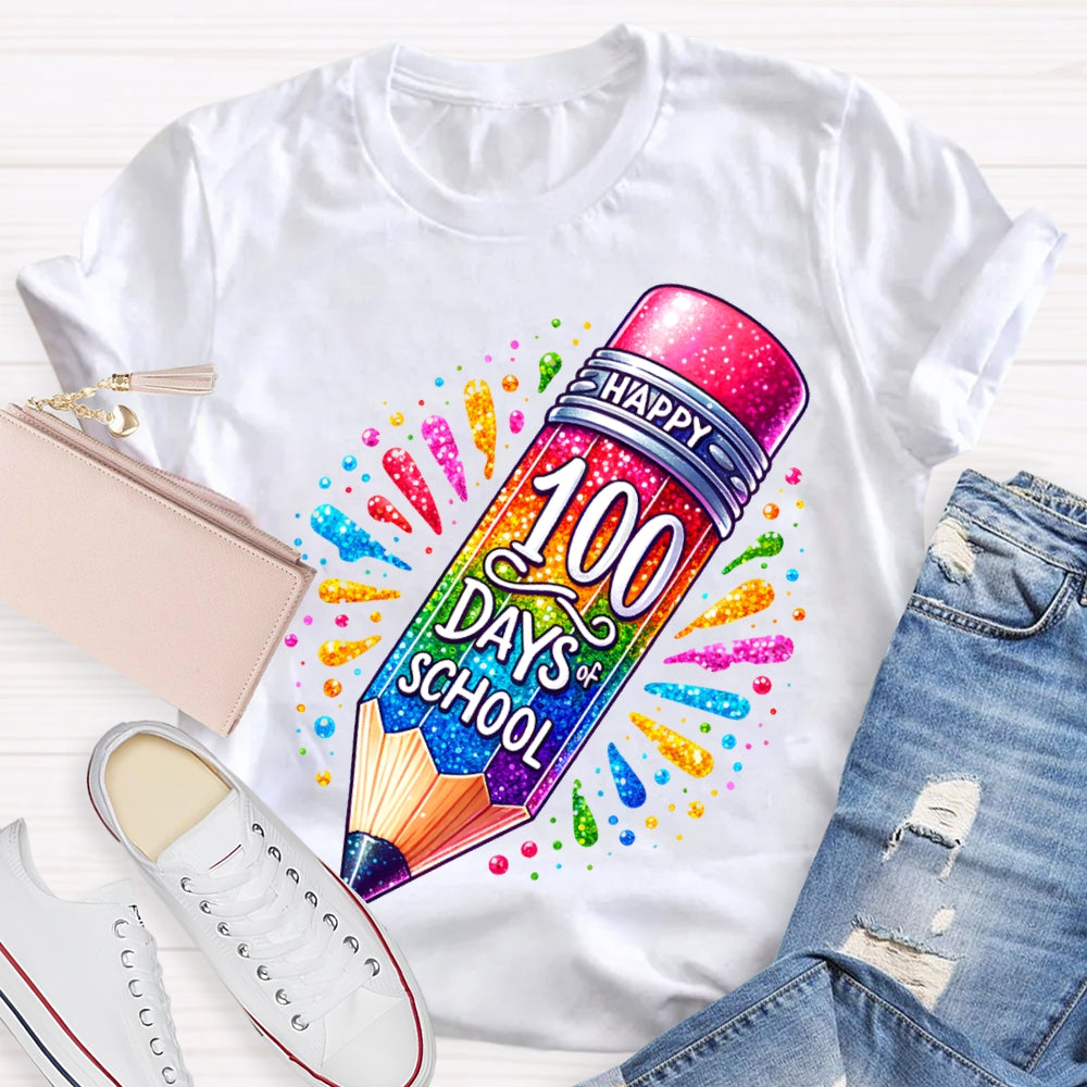 Happy 100 Days Of School Color Gradient Pencil Print T-shirt