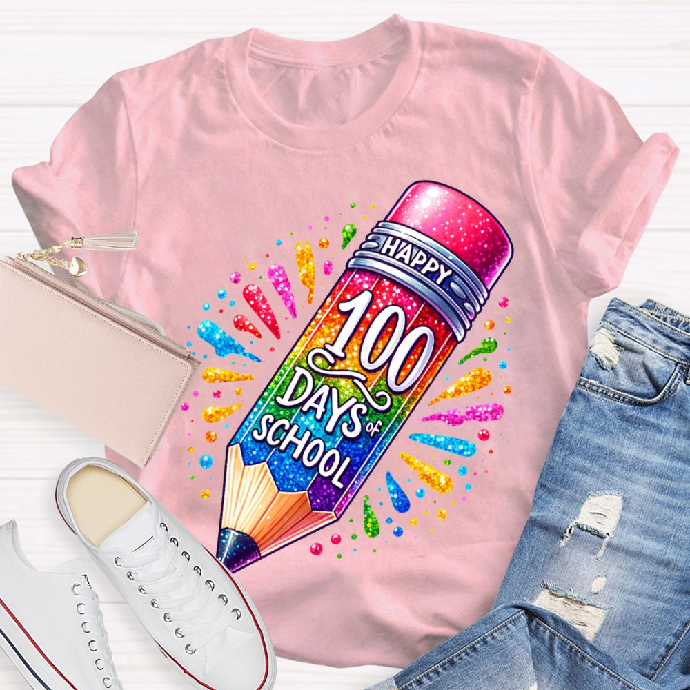 Happy 100 Days Of School Color Gradient Pencil Print T-shirt