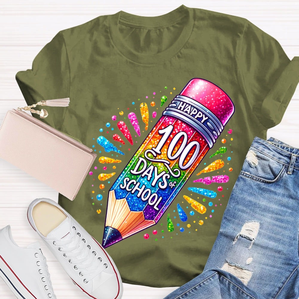Happy 100 Days Of School Color Gradient Pencil Print T-shirt