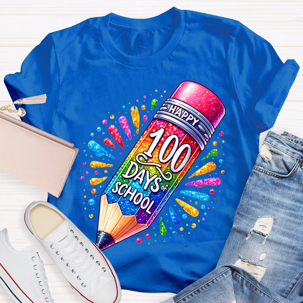 Happy 100 Days Of School Color Gradient Pencil Print T-shirt