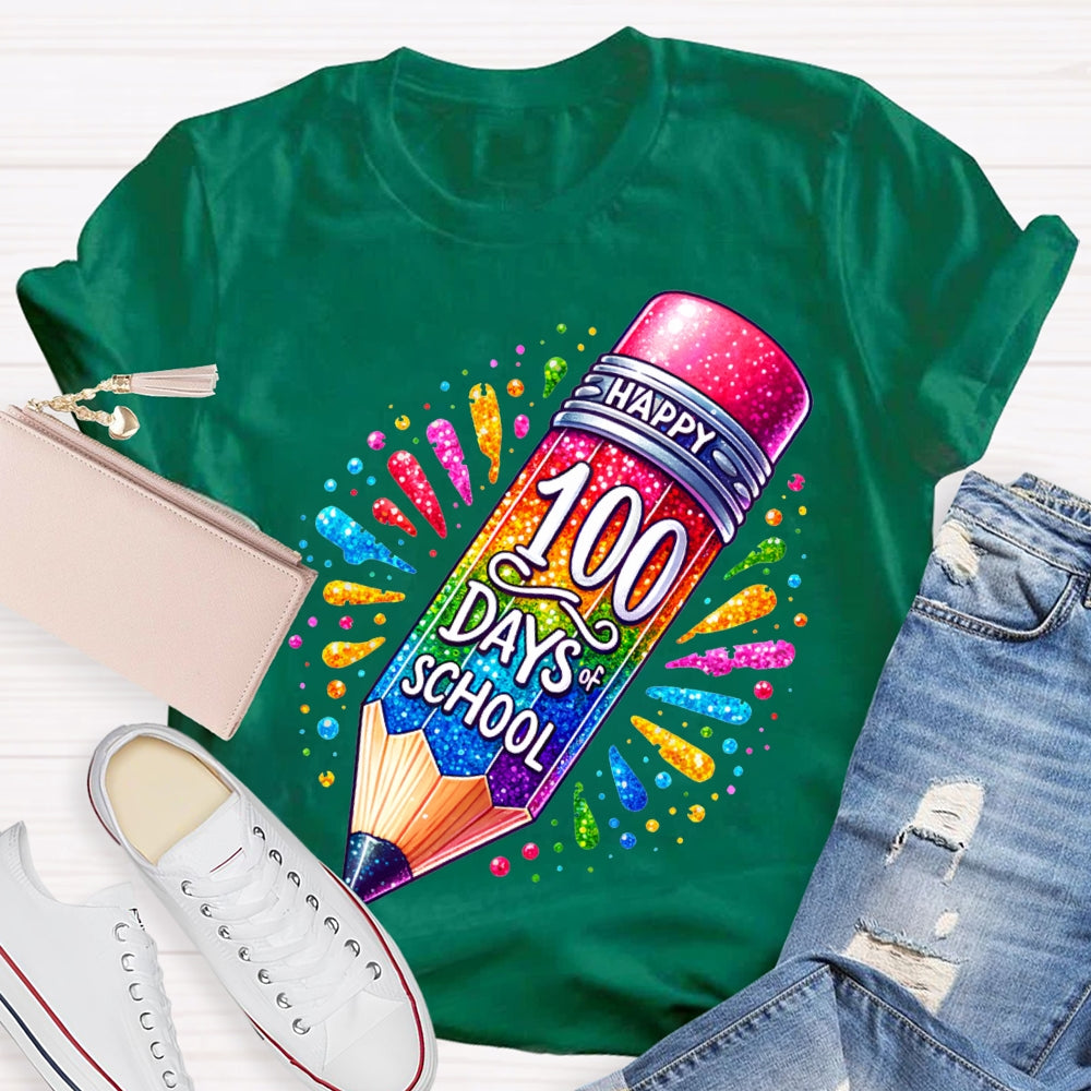 Happy 100 Days Of School Color Gradient Pencil Print T-shirt