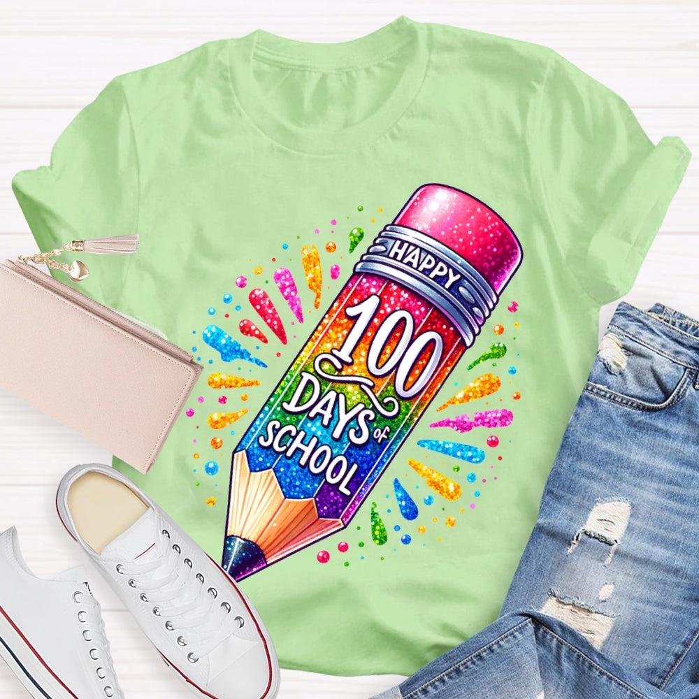 Happy 100 Days Of School Color Gradient Pencil Print T-shirt