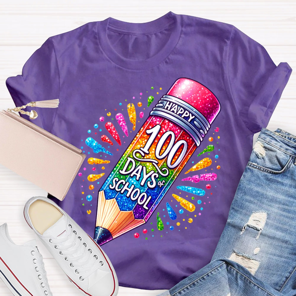 Happy 100 Days Of School Color Gradient Pencil Print T-shirt