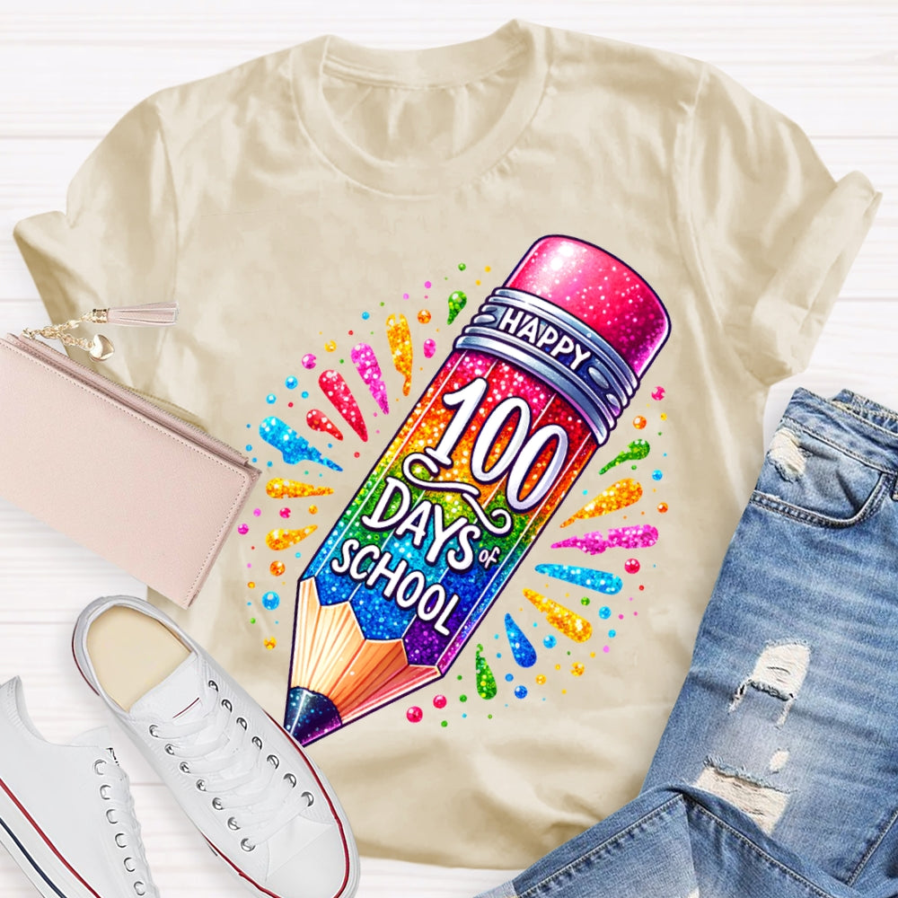 Happy 100 Days Of School Color Gradient Pencil Print T-shirt