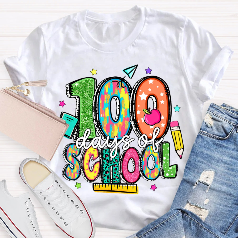 100 Days Of School Stars And Colored Fonts T-shirt