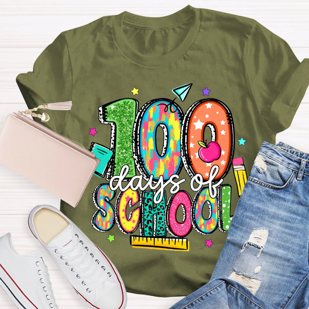 100 Days Of School Stars And Colored Fonts T-shirt