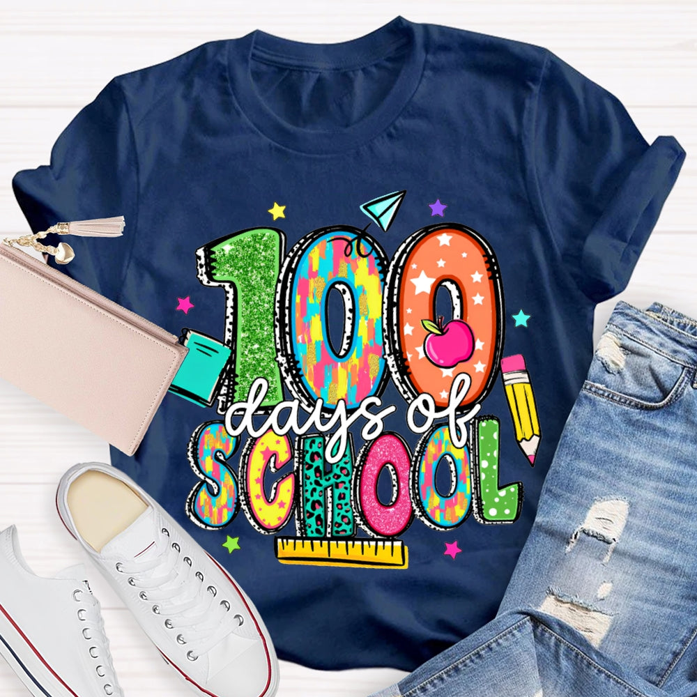 100 Days Of School Stars And Colored Fonts T-shirt