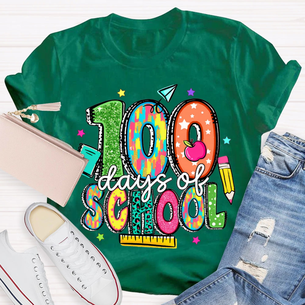 100 Days Of School Stars And Colored Fonts T-shirt