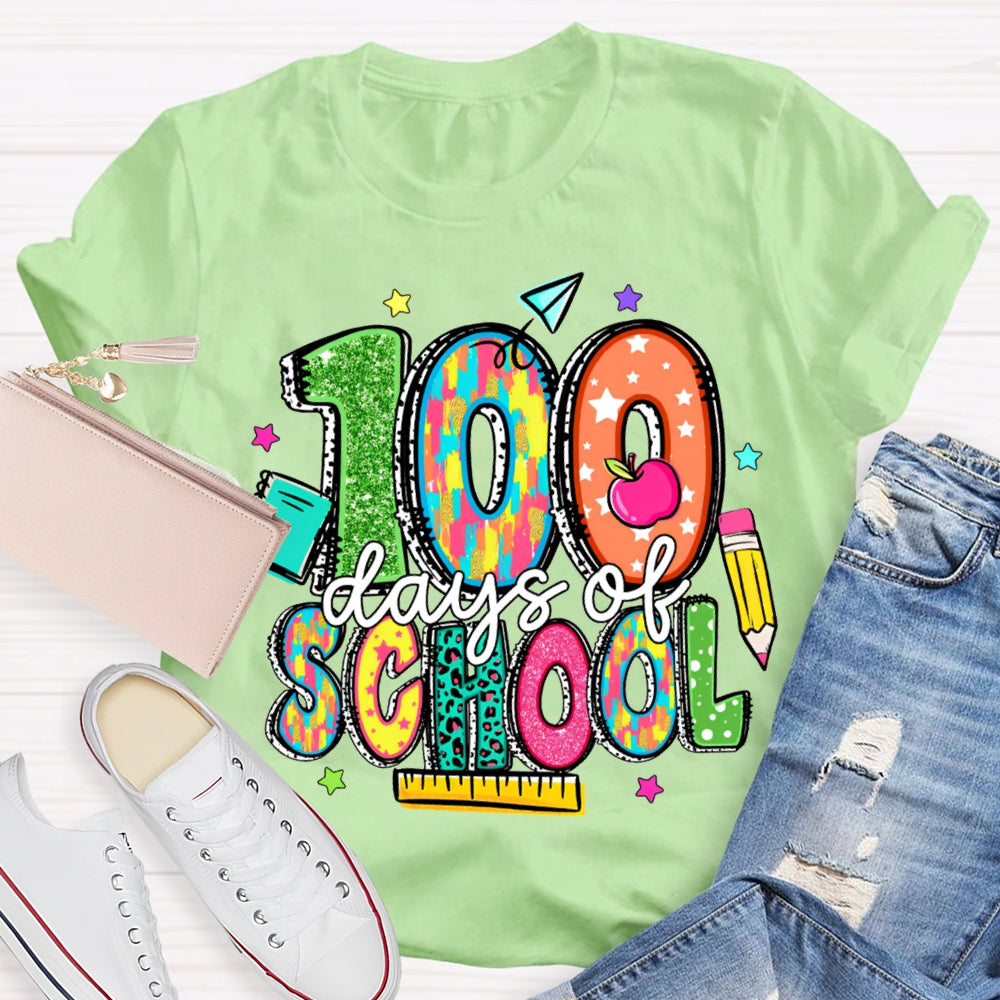 100 Days Of School Stars And Colored Fonts T-shirt