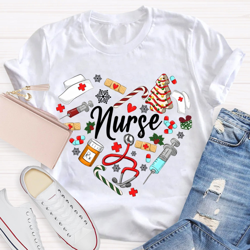 Christmas School Nurse Snowflakes And Christmas Vibes T-shirt