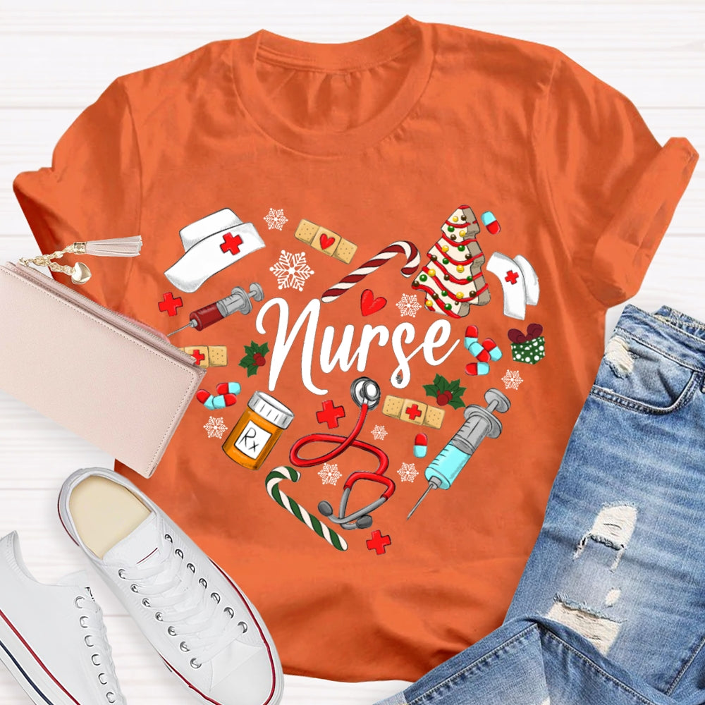 Christmas School Nurse Snowflakes And Christmas Vibes T-shirt