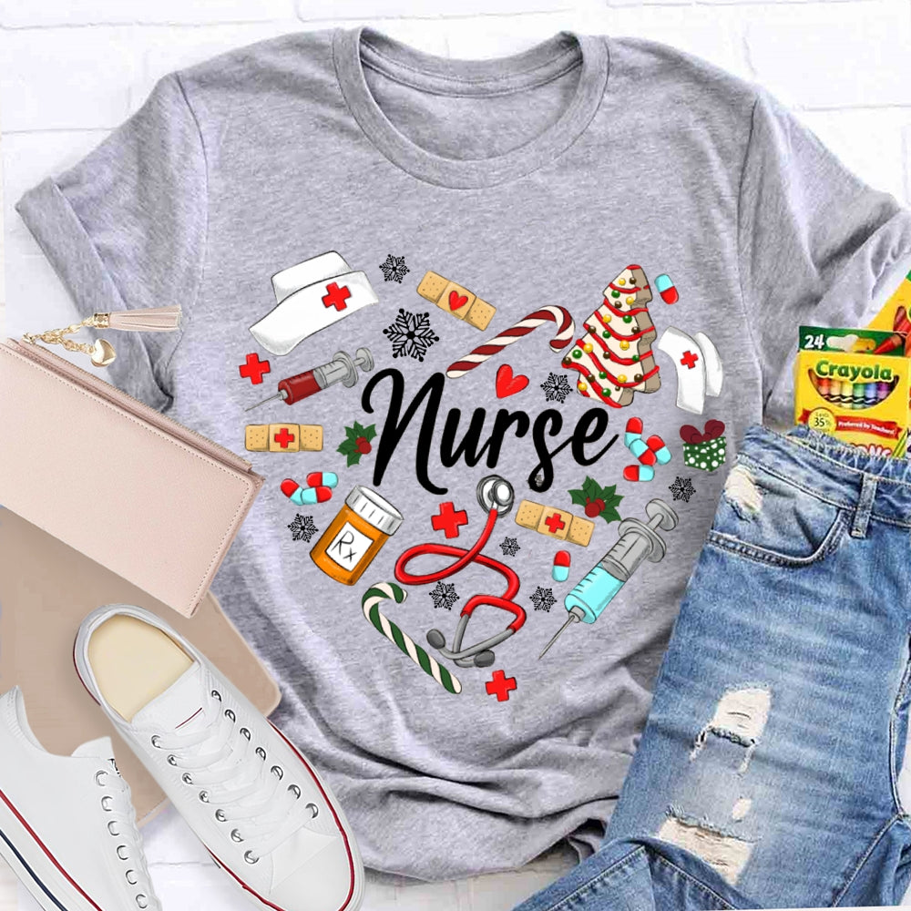 Christmas School Nurse Snowflakes And Christmas Vibes T-shirt