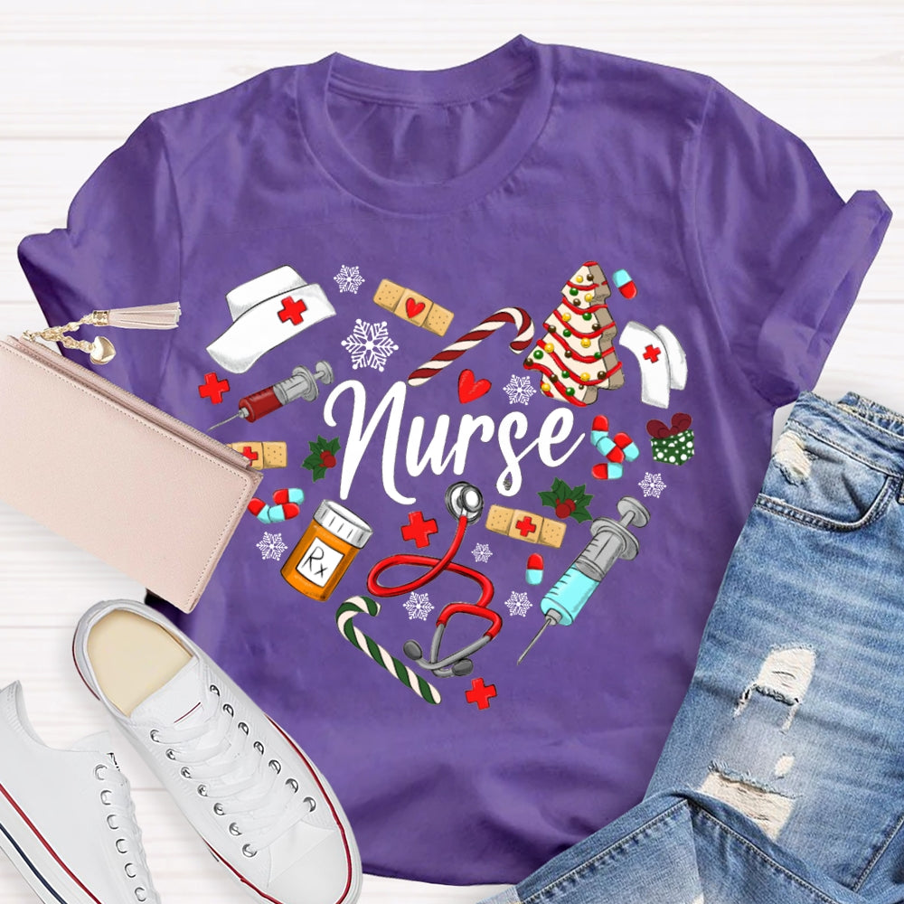 Christmas School Nurse Snowflakes And Christmas Vibes T-shirt