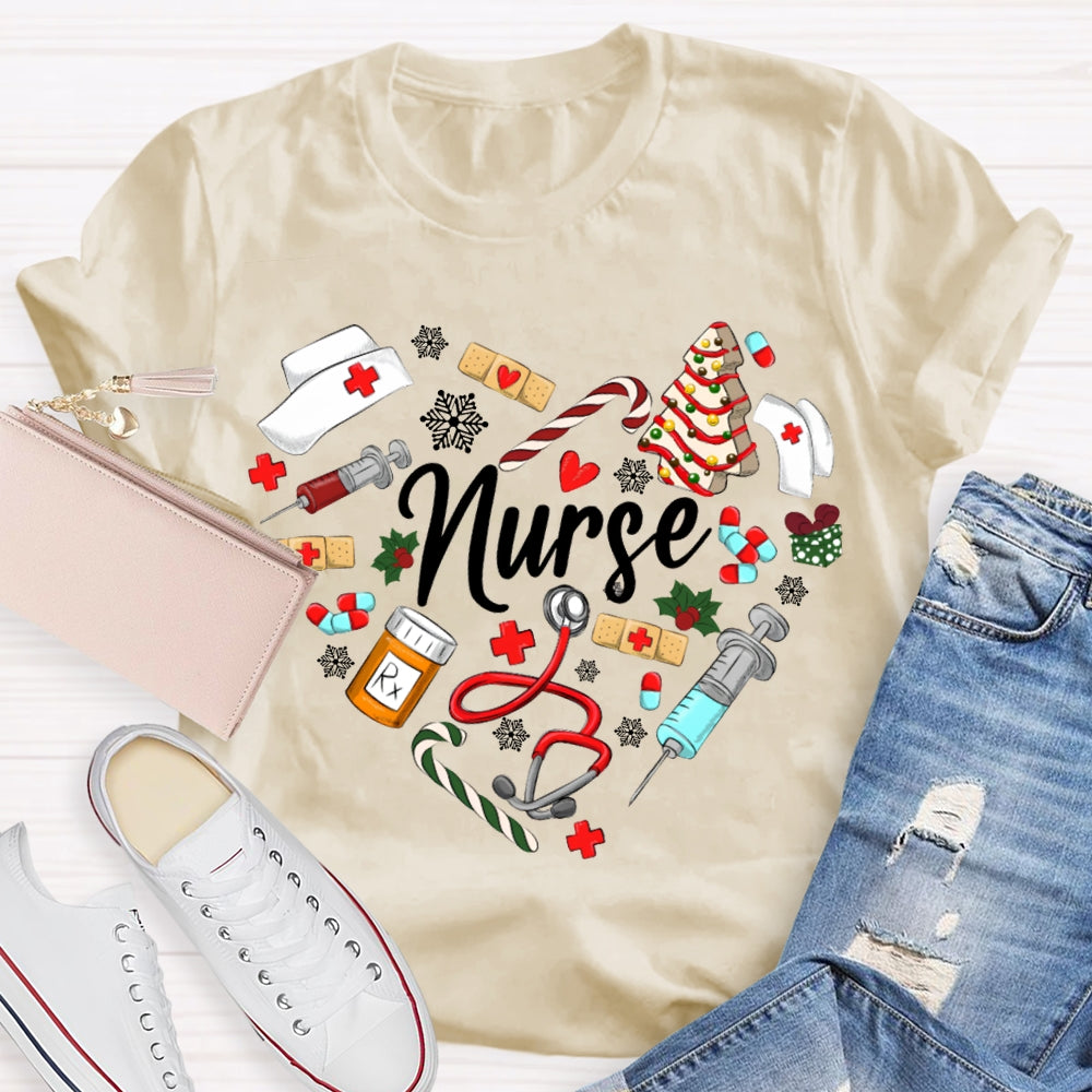 Christmas School Nurse Snowflakes And Christmas Vibes T-shirt
