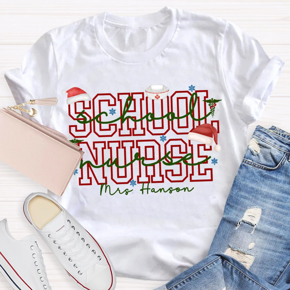 Personalized Name School Nurse Snowflakes And Christmas Vibes Fonts T-shirt