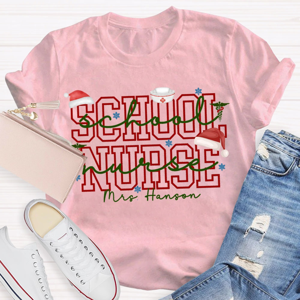 Personalized Name School Nurse Snowflakes And Christmas Vibes Fonts T-shirt
