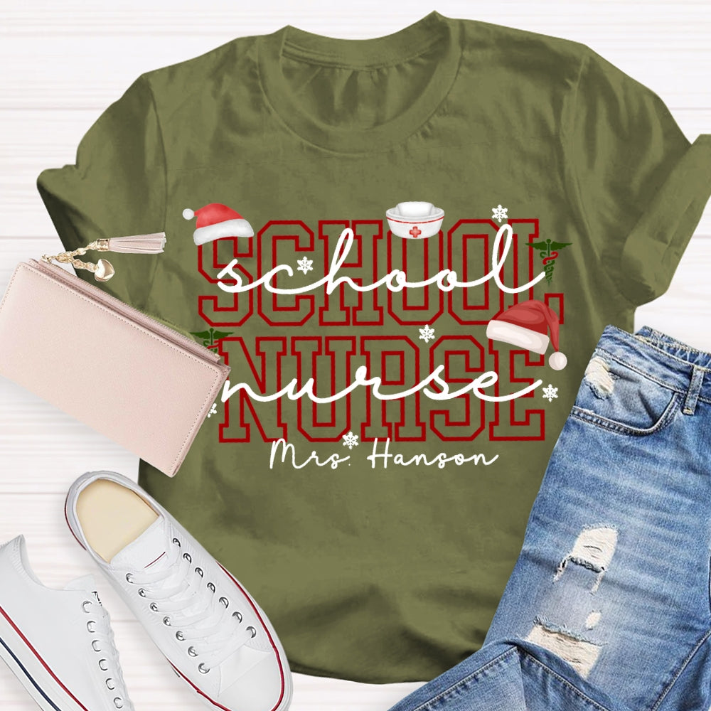 Personalized Name School Nurse Snowflakes And Christmas Vibes Fonts T-shirt