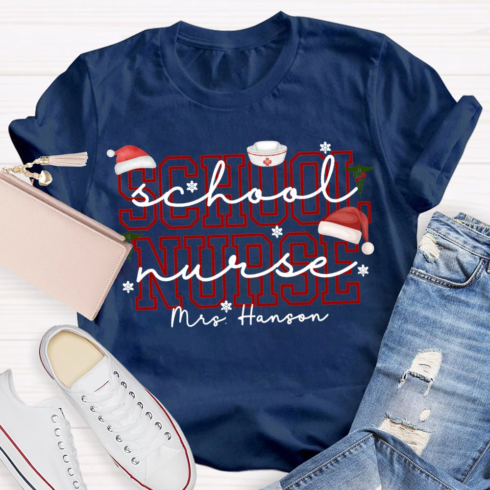 Personalized Name School Nurse Snowflakes And Christmas Vibes Fonts T-shirt