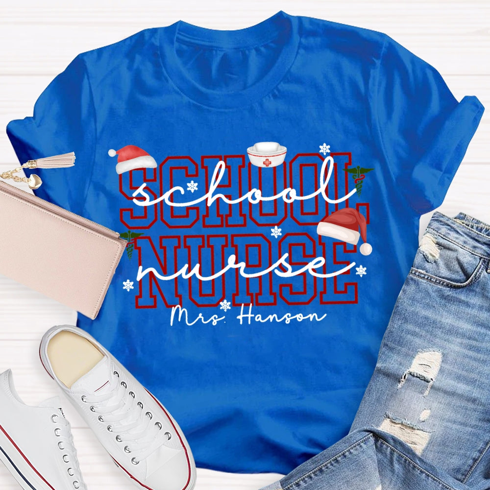 Personalized Name School Nurse Snowflakes And Christmas Vibes Fonts T-shirt