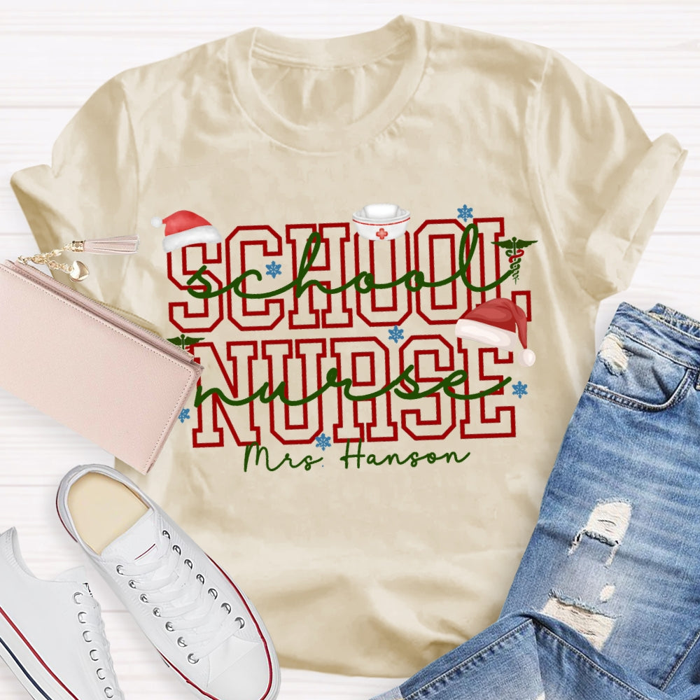 Personalized Name School Nurse Snowflakes And Christmas Vibes Fonts T-shirt