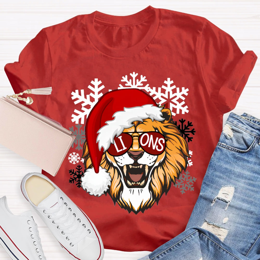 Personalized Mascot Christmas Hats And Snowflakes Christmas T-shirt