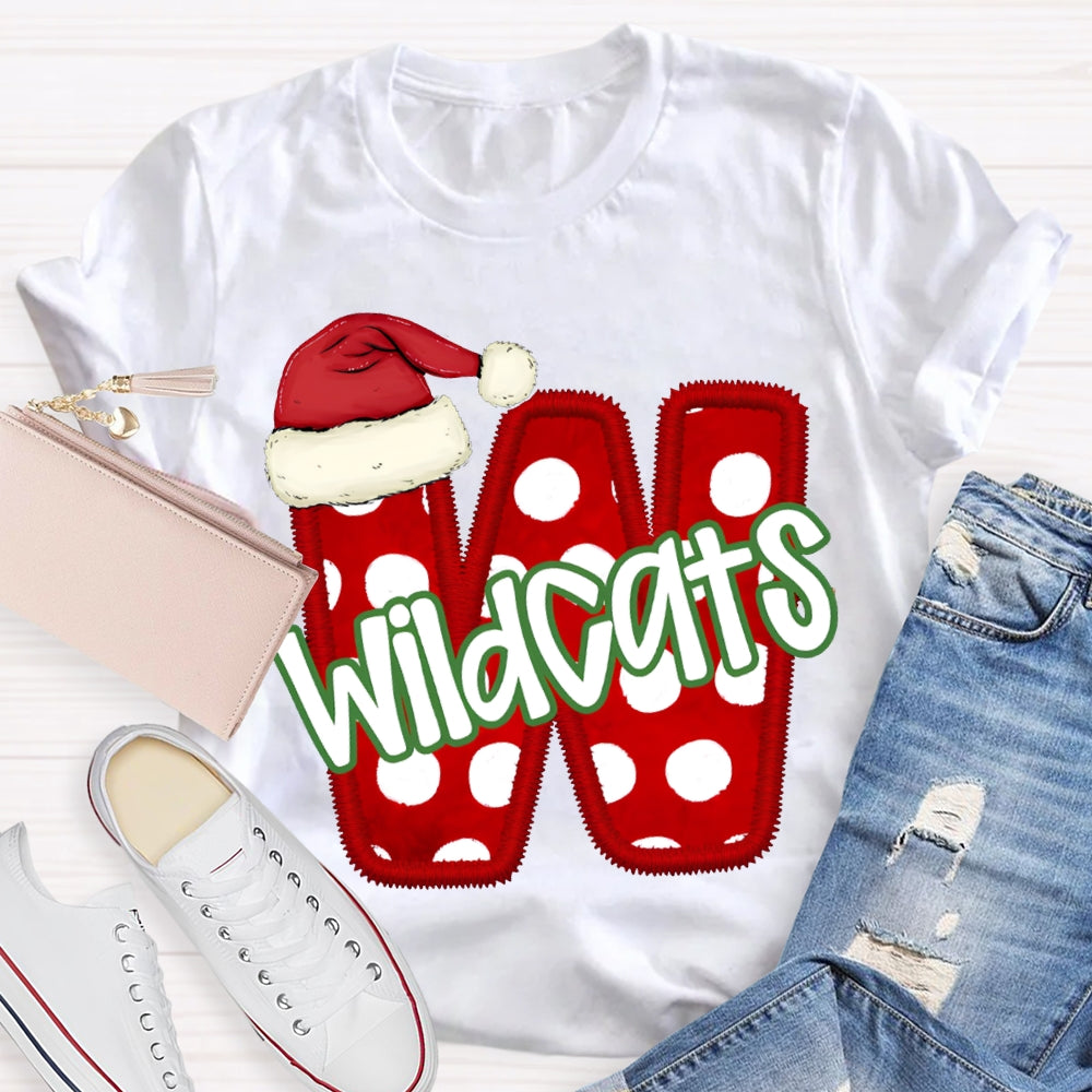 Personalized Mascot Santa Hat And Polka Dot Letters Christmas T-shirt