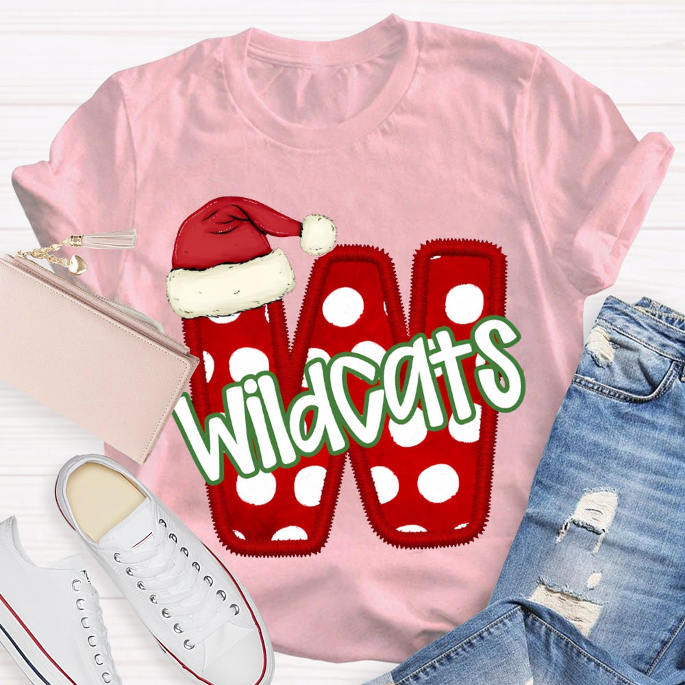 Personalized Mascot Santa Hat And Polka Dot Letters Christmas T-shirt