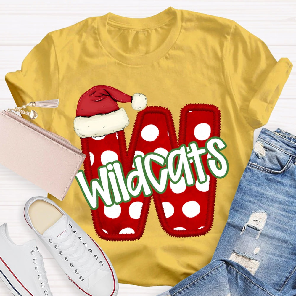 Personalized Mascot Santa Hat And Polka Dot Letters Christmas T-shirt