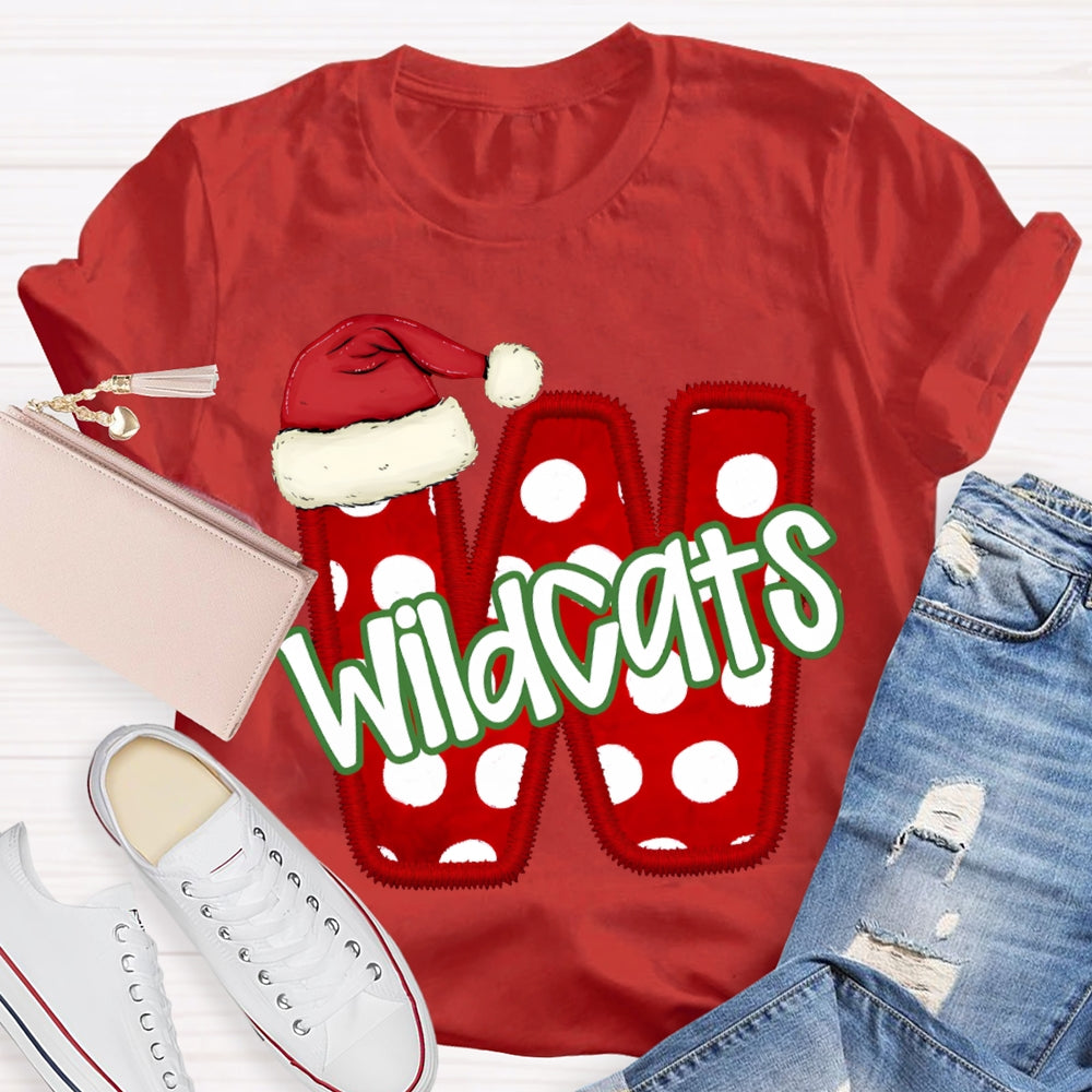 Personalized Mascot Santa Hat And Polka Dot Letters Christmas T-shirt