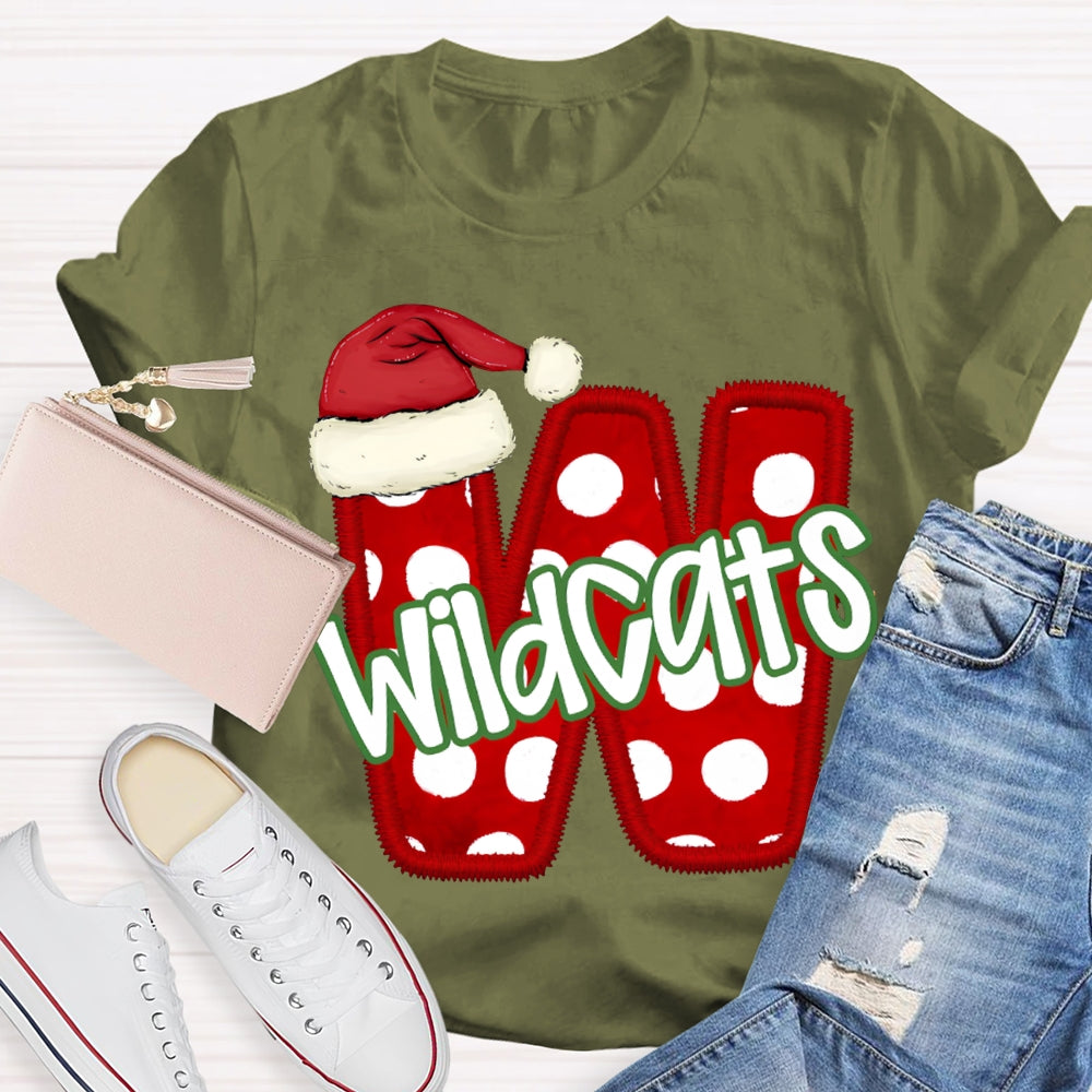 Personalized Mascot Santa Hat And Polka Dot Letters Christmas T-shirt