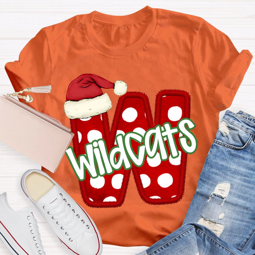 Personalized Mascot Santa Hat And Polka Dot Letters Christmas T-shirt