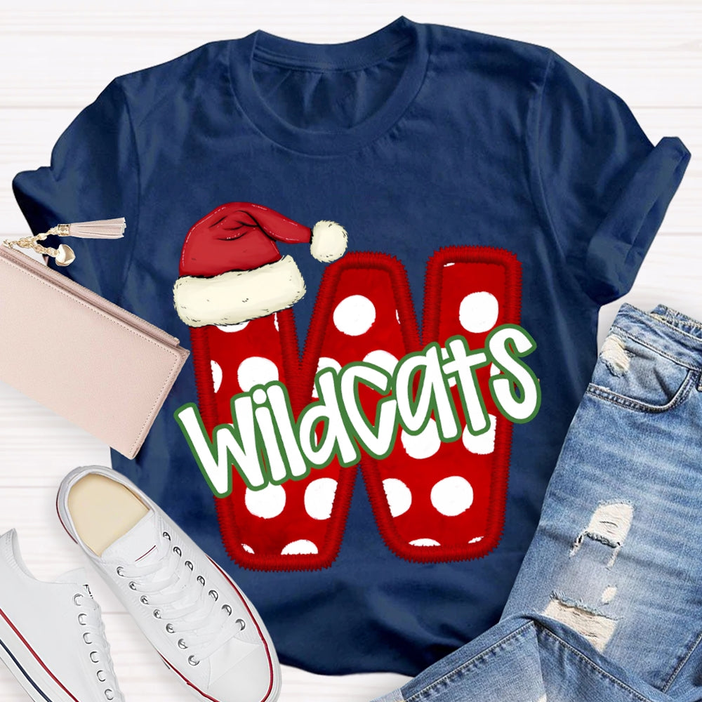 Personalized Mascot Santa Hat And Polka Dot Letters Christmas T-shirt