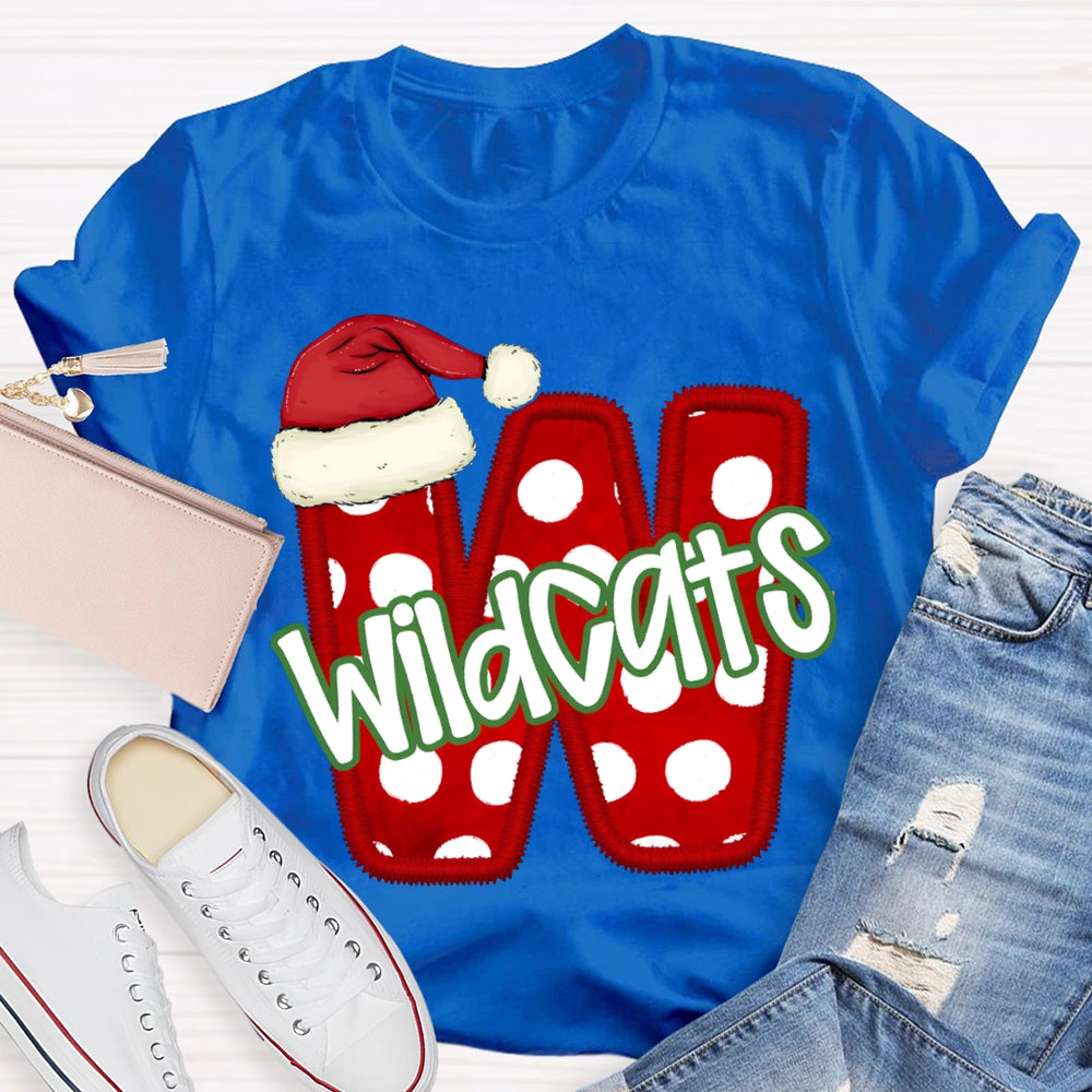 Personalized Mascot Santa Hat And Polka Dot Letters Christmas T-shirt
